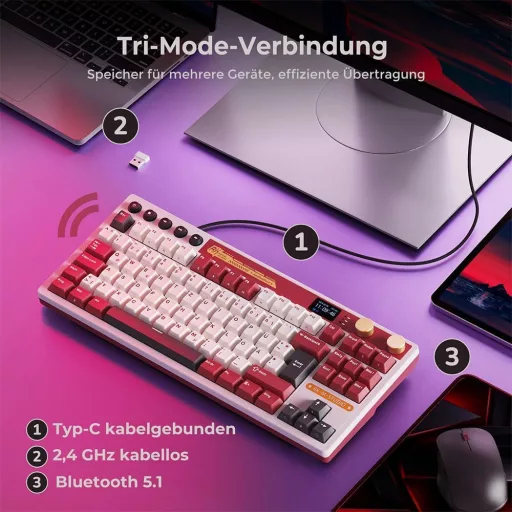 RK ROYAL KLUDGE M87 Mehanička Gaming Tipkovnica - 75% TKL, Bežična, S Zaslonom, Dvostrukim Gumbom, RGB, 7500 mAh, Hot-Swap Linear Crea