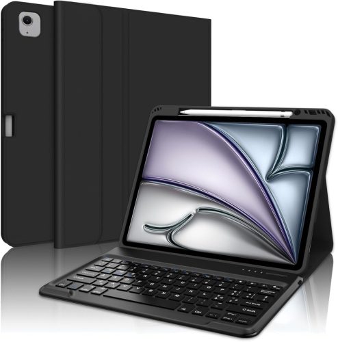 SENGBIRCH iPad Air 13" (M2, 2024) Bluetooth Billentyűzetes Tok - Levehető Mágneses Billentyűzet, Ütésálló PU Bőr Védőtok, Fekete