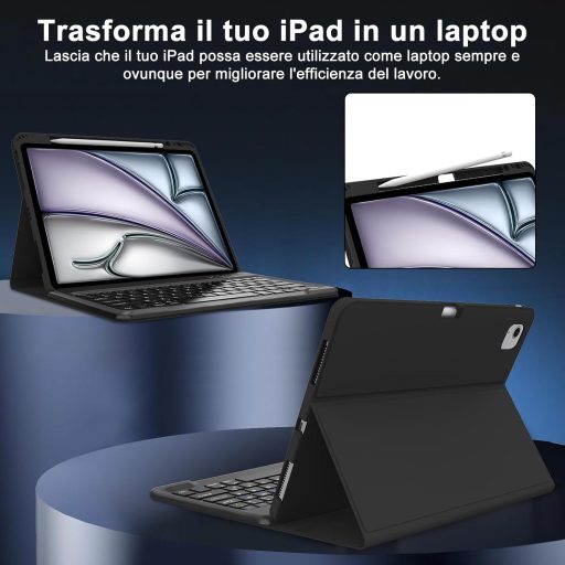 SENGBIRCH iPad Air 13" (M2, 2024) Bluetooth Tipkovnica i Futrola - Odvojiva Magnetska Tipkovnica, PU Kožna Zaštitna Futrola Otporna na Udarce, Crna