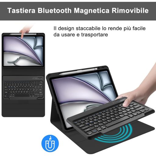 SENGBIRCH iPad Air 13" (M2, 2024) Bluetooth Tipkovnica i Futrola - Odvojiva Magnetska Tipkovnica, PU Kožna Zaštitna Futrola Otporna na Udarce, Crna