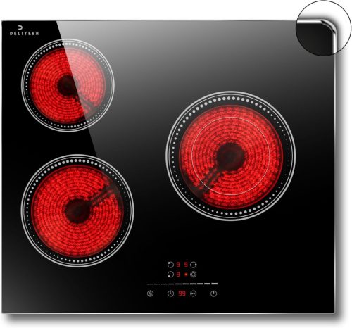 Plită cu inducție DELITEER, 3 zone, 60 cm, 5200 W, Plită încorporabilă cu ramă, Control tactil, Timer, Blocare pentru copii