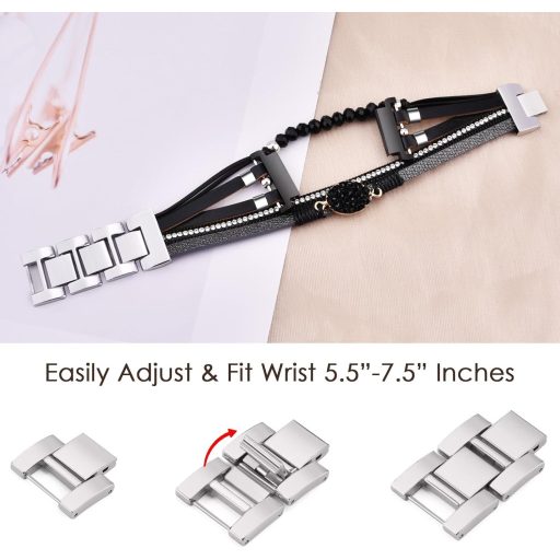 VISOOM Boho Kožený Náramok pre Hodinky Samsung Galaxy Watch 7/6/5/4 - 20mm Viacvrstvový Remienok s Korálkami pre Modely 40-47mm, Čierny