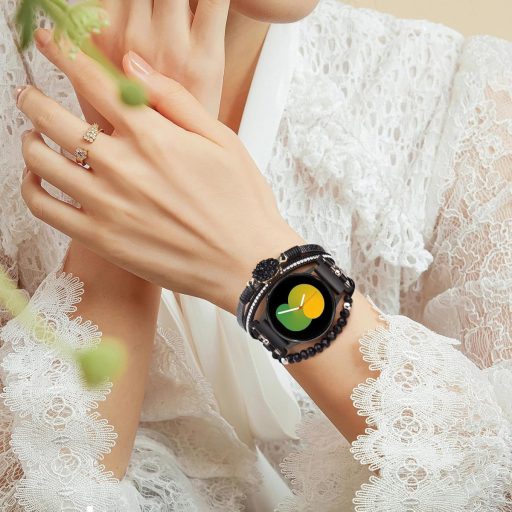 VISOOM Boho Kožený Náramok pre Hodinky Samsung Galaxy Watch 7/6/5/4 - 20mm Viacvrstvový Remienok s Korálkami pre Modely 40-47mm, Čierny