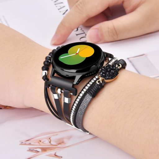VISOOM Boho Kožený Náramok pre Hodinky Samsung Galaxy Watch 7/6/5/4 - 20mm Viacvrstvový Remienok s Korálkami pre Modely 40-47mm, Čierny