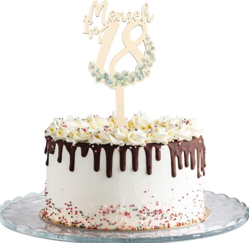 ParPix Decor Tort din Lemn pentru 18 Ani - Decor Tort Unicat Verde pentru Băieți și Fete - Topper Tort La Mulți Ani din Lemn