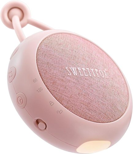 Aparat de zgomot alb pentru bebeluși Sweety Fox - Mașină de adormit roz cu 15 sunete, reîncărcabilă USB cu lumină de noapte, cu melodii de leagăn