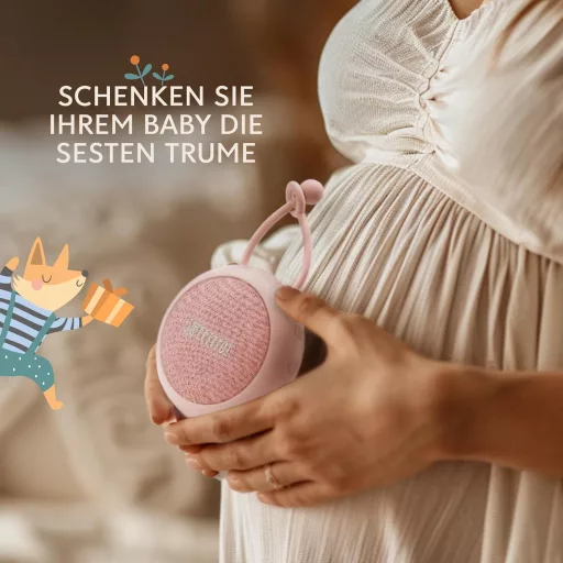 Biely šum pre bábätká Sweety Fox - Ružový uspávač s 15 zvukmi, USB nabíjateľným nočným svetlom a uspávacími melódiami