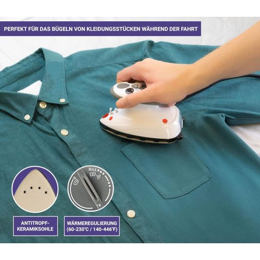 The Quilted Bear Utazó Vasaló Kerámia Talppal, Hordozható Mini Vasaló Gőzfunkcióval