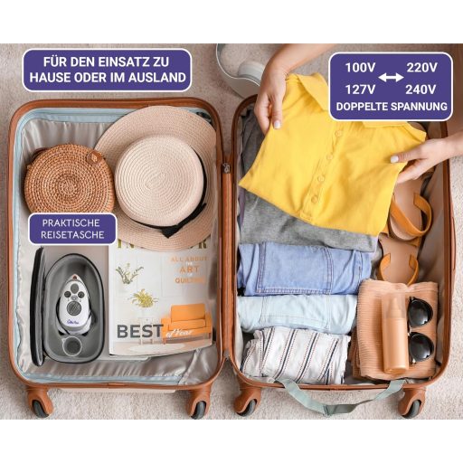 The Quilted Bear Utazó Vasaló Kerámia Talppal, Hordozható Mini Vasaló Gőzfunkcióval