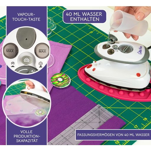 The Quilted Bear Utazó Vasaló Kerámia Talppal, Hordozható Mini Vasaló Gőzfunkcióval