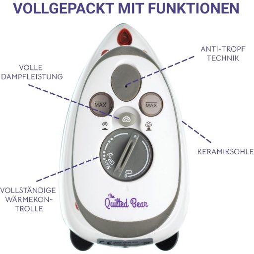 The Quilted Bear Utazó Vasaló Kerámia Talppal, Hordozható Mini Vasaló Gőzfunkcióval
