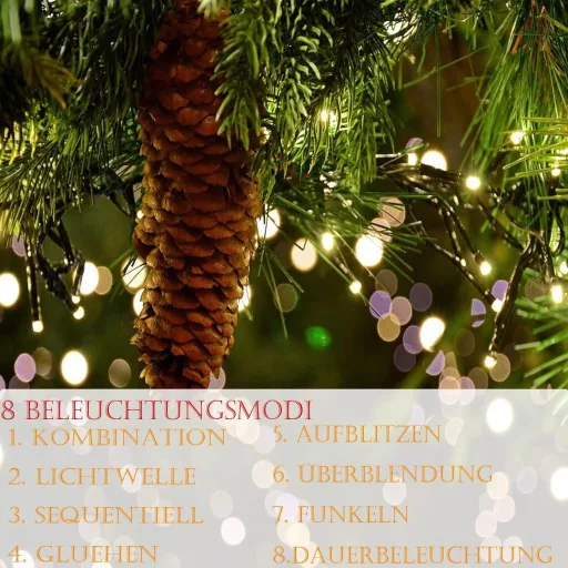 Feelhea 30m 300 LED karácsonyi fényfüzér meleg fehér, 8 üzemmód, IP44 vízálló