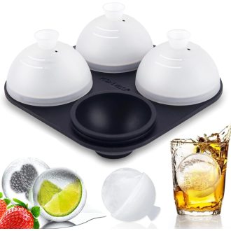   HONYAO Szilikon Jégkocka Készítő Fedéllel - 6 cm-es Kerek Jéggolyó Forma, BPA-mentes, Összehajtható, Szivárgásmentes Jégkészítő Tálca