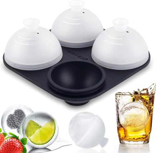 HONYAO Formă de Gheață Silicon cu Capac - Formă Bile de Gheață Rotunde de 6 cm, Fără BPA, Pliabilă, Tavă de Gheață Anticurge