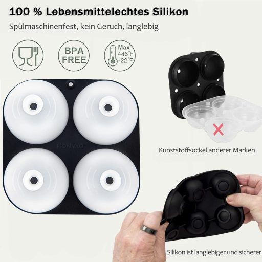 HONYAO Szilikon Jégkocka Készítő Fedéllel - 6 cm-es Kerek Jéggolyó Forma, BPA-mentes, Összehajtható, Szivárgásmentes Jégkészítő Tálca