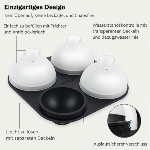 HONYAO Formă de Gheață Silicon cu Capac - Formă Bile de Gheață Rotunde de 6 cm, Fără BPA, Pliabilă, Tavă de Gheață Anticurge