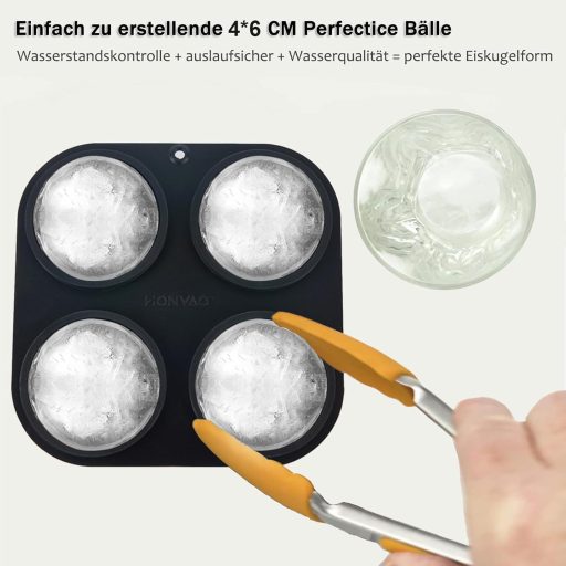 HONYAO Formă de Gheață Silicon cu Capac - Formă Bile de Gheață Rotunde de 6 cm, Fără BPA, Pliabilă, Tavă de Gheață Anticurge