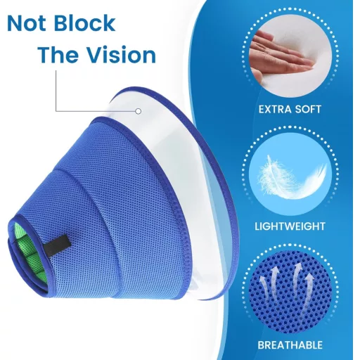 ICOYEA Guler Protector Moale pentru Câini - Guler Elizabetan Ajustabil Anti-Lins, Material Respirabil, Albastru, Mărimea 8 (49,5-55,9cm)