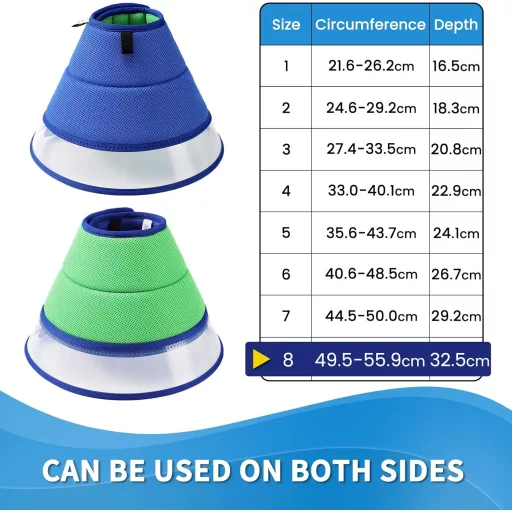 ICOYEA Guler Protector Moale pentru Câini - Guler Elizabetan Ajustabil Anti-Lins, Material Respirabil, Albastru, Mărimea 8 (49,5-55,9cm)