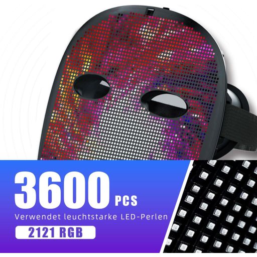 megoo LED maska s Bluetooth ovládaním gestami na karneval, Halloween a cosplay párty