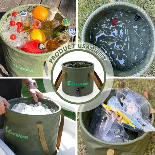Skladacie vedro EASTSTORM 10 l/20 l s kohútikom na kempovanie a umývanie riadu