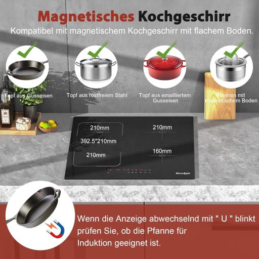 Cooksir 60 cm Indukcijska ploča za kuhanje s 4 zone - Fleksibilna kombinirana površina, 3500W snaga, staklokeramika, samostojeća ugradbena