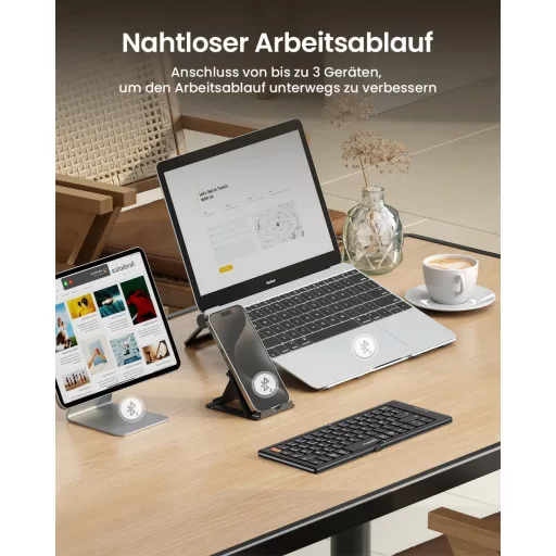 Skladacia kompaktná QWERTZ Bluetooth klávesnica ProtoArc XK04 s PU koženým puzdrom - Prenosná mini cestovná klaviatúra pre iPad iPhone Mac Android Wi