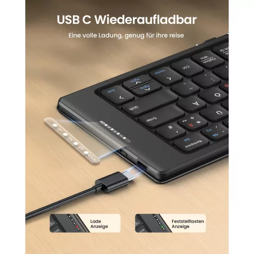 Skladacia kompaktná QWERTZ Bluetooth klávesnica ProtoArc XK04 s PU koženým puzdrom - Prenosná mini cestovná klaviatúra pre iPad iPhone Mac Android Wi