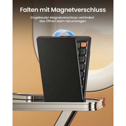 ProtoArc XK04 Összecsukható Kompakt QWERTZ Bluetooth Billentyűzet PU Bőrtokkal - Hordozható Mini Utazó Klaviatúra iPad iPhone Mac Android Wi