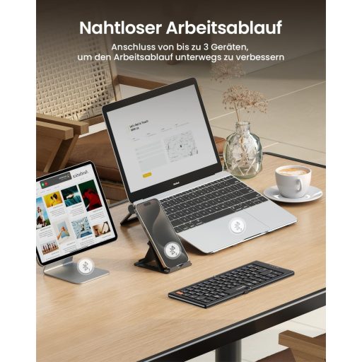 ProtoArc XK04 Összecsukható Kompakt QWERTZ Bluetooth Billentyűzet PU Bőrtokkal - Hordozható Mini Utazó Klaviatúra iPad iPhone Mac Android Wi