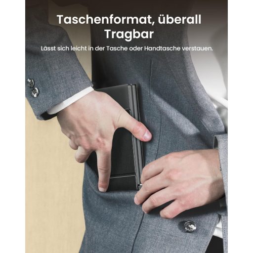 ProtoArc XK04 Sklopiva Kompaktna QWERTZ Bluetooth Tipkovnica s PU Kožnom Futrolom - Prijenosna Mini Putna Klavijatura iPad iPhone Mac Android Wi