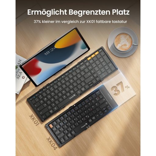 ProtoArc XK04 Sklopiva Kompaktna QWERTZ Bluetooth Tipkovnica s PU Kožnom Futrolom - Prijenosna Mini Putna Klavijatura iPad iPhone Mac Android Wi