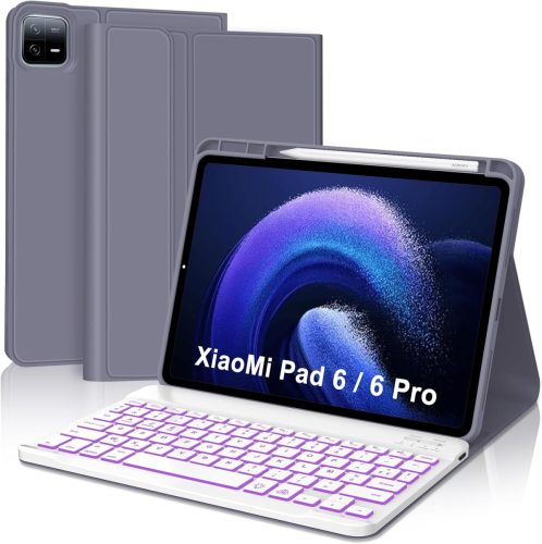 FARYODI Bluetooth Billentyűzetes Tok Xiaomi Pad 6/6 Pro 11" Tablethez - 7 Színű Háttérvilágítás, Francia AZERTY Kiosztás, Lila