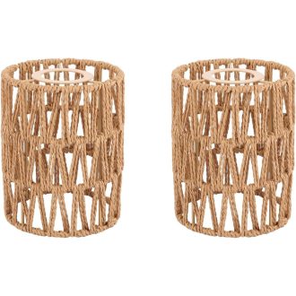   Oungy 2 ks Ratanové tienidlo, prírodná boho závesná lampa na stôl a stojaca lampa