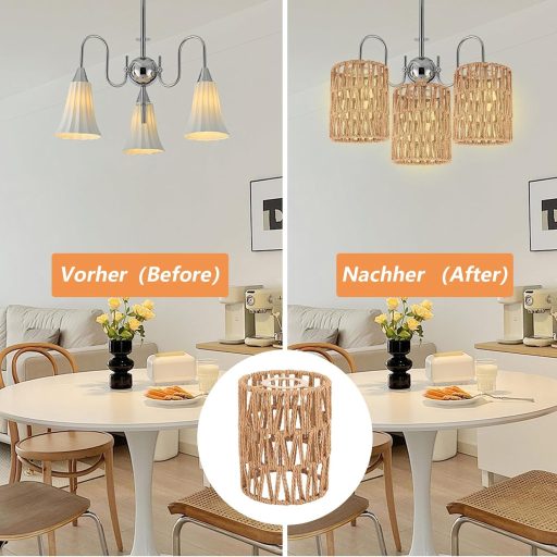 Oungy 2db Rattan Lámpaernyő Natúr Boho Függőlámpa Asztali és Álló Lámpa