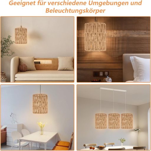 Oungy 2db Rattan Lámpaernyő Natúr Boho Függőlámpa Asztali és Álló Lámpa