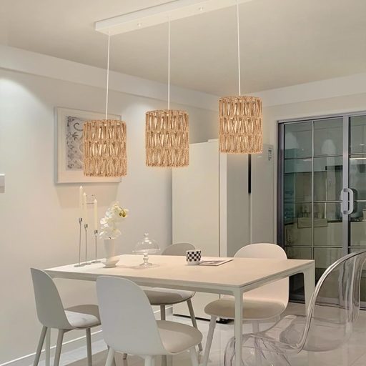 Oungy 2 ks Ratanové tienidlo, prírodná boho závesná lampa na stôl a stojaca lampa