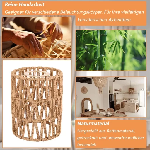 Oungy 2db Rattan Lámpaernyő Natúr Boho Függőlámpa Asztali és Álló Lámpa