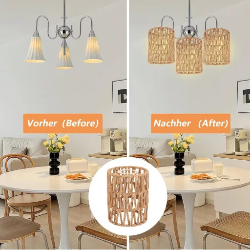 Oungy 2db Rattan Lámpaernyő Natúr Boho Függőlámpa Asztali és Álló Lámpa