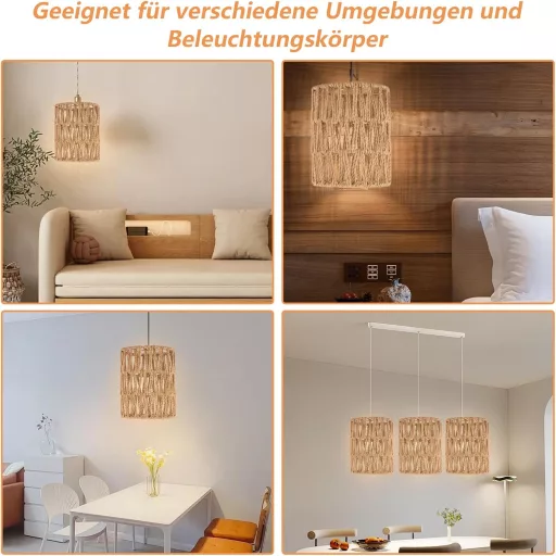 Oungy 2db Rattan Lámpaernyő Natúr Boho Függőlámpa Asztali és Álló Lámpa