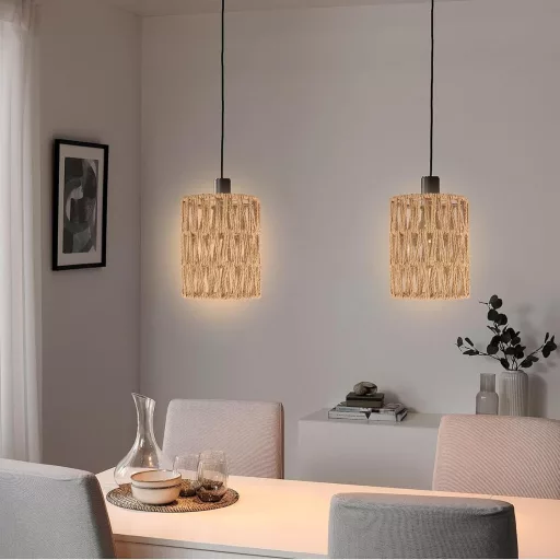 Oungy 2db Rattan Lámpaernyő Natúr Boho Függőlámpa Asztali és Álló Lámpa