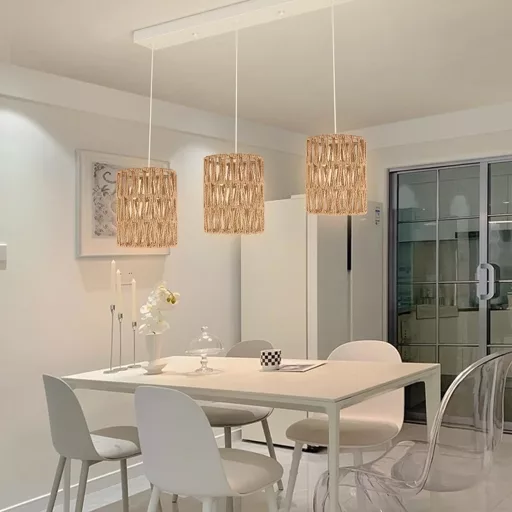 Oungy 2db Rattan Lámpaernyő Natúr Boho Függőlámpa Asztali és Álló Lámpa