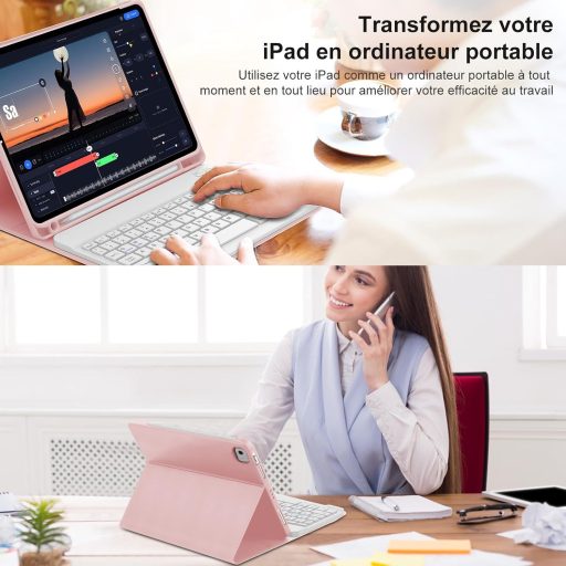 SENGBIRCH iPad Air 11 2024 Futrola s tipkovnicom AZERTY, svijetlo ružičasta