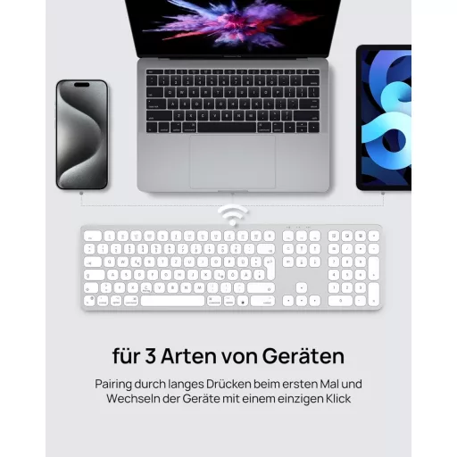 Tastatură wireless Bluetooth SODI pentru Mac/iPad/iPhone, aluminiu, reîncărcabilă, QWERTZ