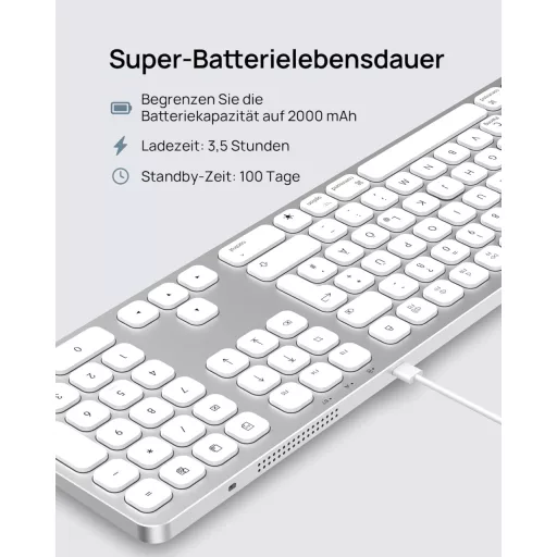 Tastatură wireless Bluetooth SODI pentru Mac/iPad/iPhone, aluminiu, reîncărcabilă, QWERTZ