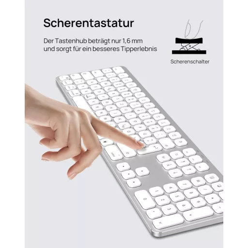 Tastatură wireless Bluetooth SODI pentru Mac/iPad/iPhone, aluminiu, reîncărcabilă, QWERTZ