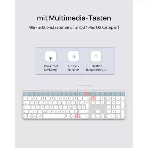 Tastatură wireless Bluetooth SODI pentru Mac/iPad/iPhone, aluminiu, reîncărcabilă, QWERTZ