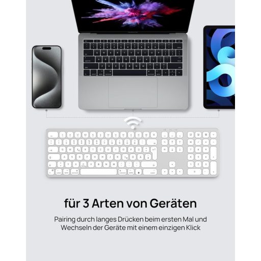 SODI Wireless Bluetooth Billentyűzet Mac/iPad/iPhone-hoz, Alumínium, Újratölthető, QWERTZ