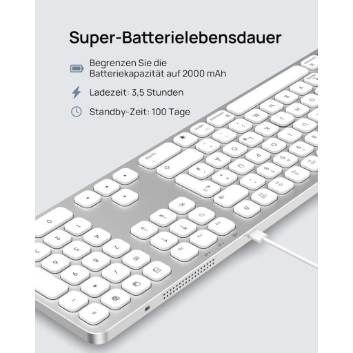 SODI Wireless Bluetooth Billentyűzet Mac/iPad/iPhone-hoz, Alumínium, Újratölthető, QWERTZ