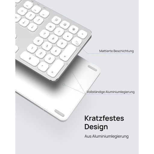 SODI Wireless Bluetooth Billentyűzet Mac/iPad/iPhone-hoz, Alumínium, Újratölthető, QWERTZ